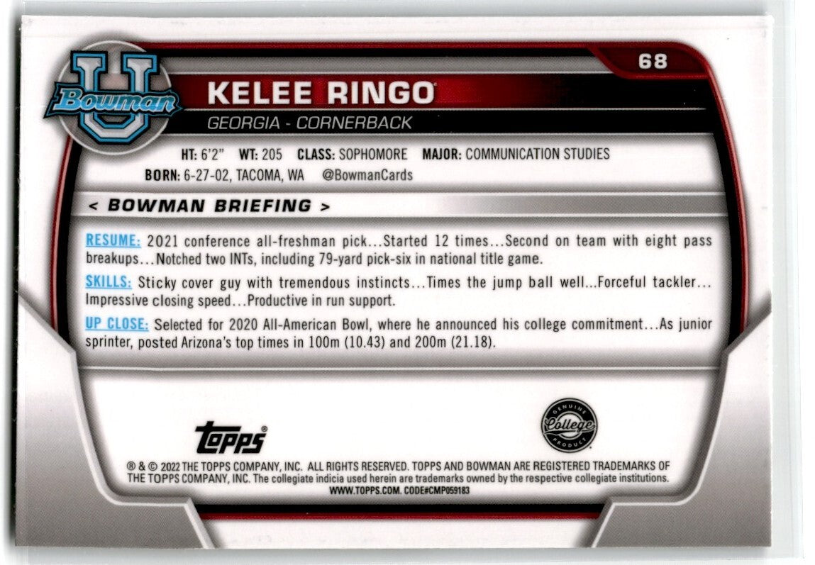 2022 Bowman University Chrome Kelee Ringo Georgia Bulldogs #68