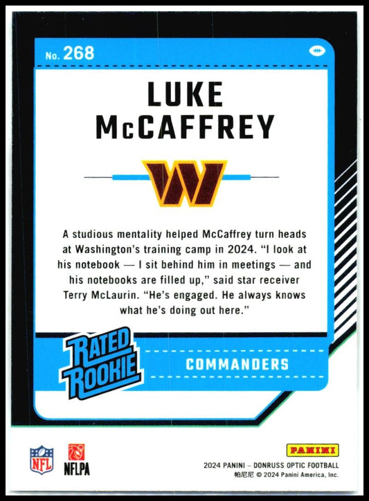 2024 Donruss Optic #268 Luke McCaffrey Rookie Washington Commanders