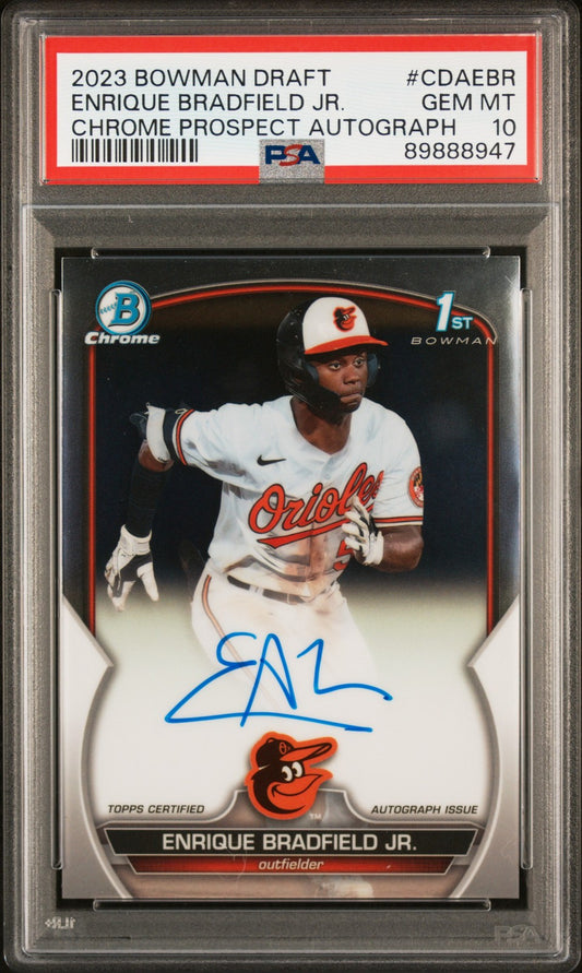 2023 Bowman Draft Chrome Prospect Autograph #CDAEBR Enrique Bradfield Jr. PSA 10
