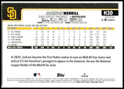 2025 Topps Holiday Gold Holiday Lights #H30 Jackson Merrill San Diego Padres