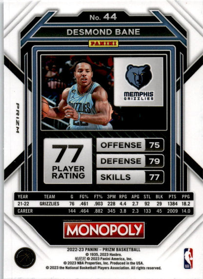 2022 Prizm Monopoly Black Monopoly #44 Desmond Bane Memphis Grizzlies