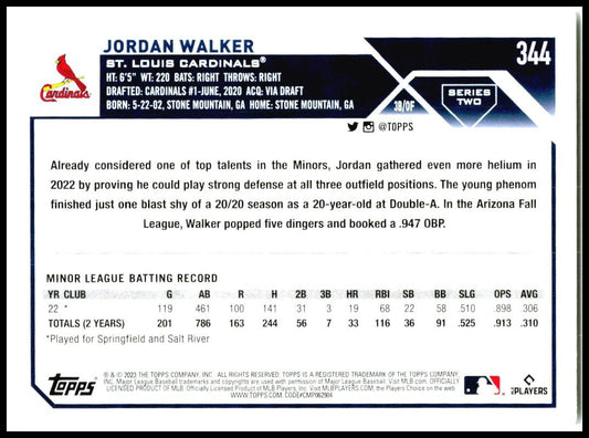 2023 Topps #344 Jordan Walker Rookie St. Louis Cardinals