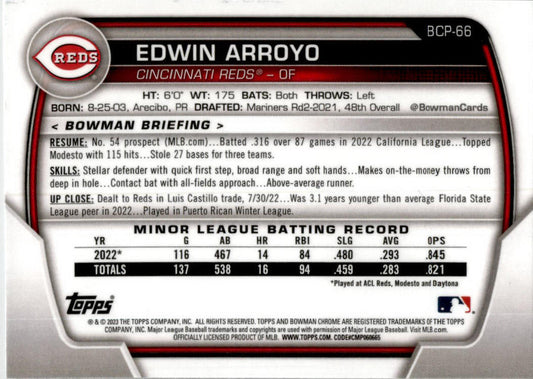 2023 Bowman #BCP-66 Edwin Arroyo Cincinnati Reds