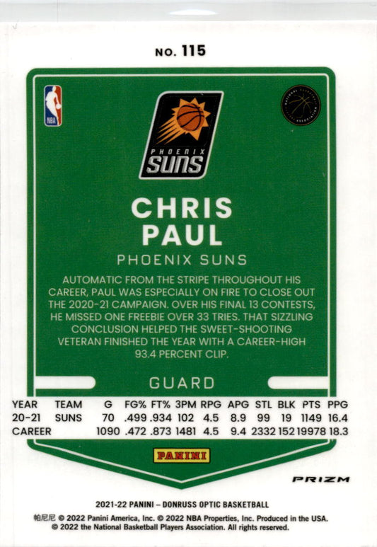 2021-22 Donruss Optic Holo #115 Chris Paul Phoenix Suns