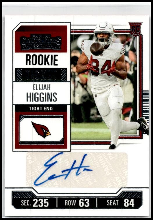 2023 Panini Contenders #286 Elijah Higgins Rookie Auto Arizona Cardinals