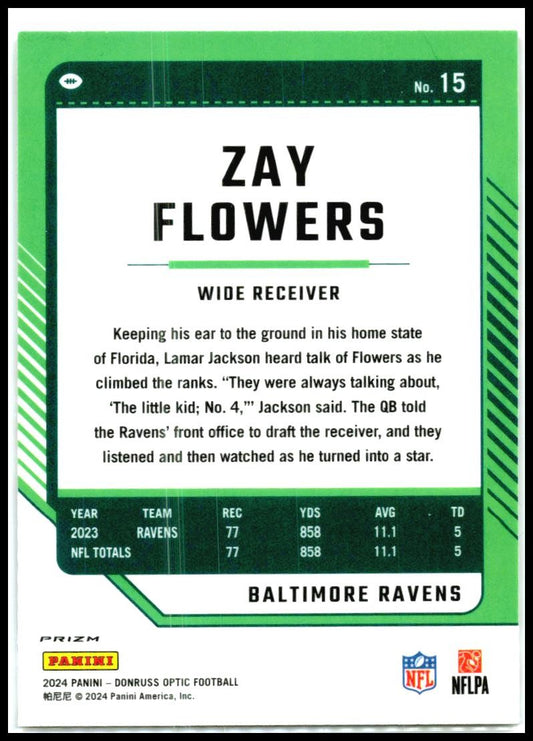 2024 Donruss Optic Red Stripes #15 Zay Flowers Baltimore Ravens