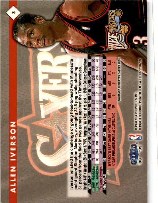 1998-99 Fleer Tradition #3 Allen Iverson Philadelphia 76ers