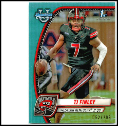 2024 Bowman University Chrome Aqua Refractor /299 #191 TJ Finley Hilltoppers