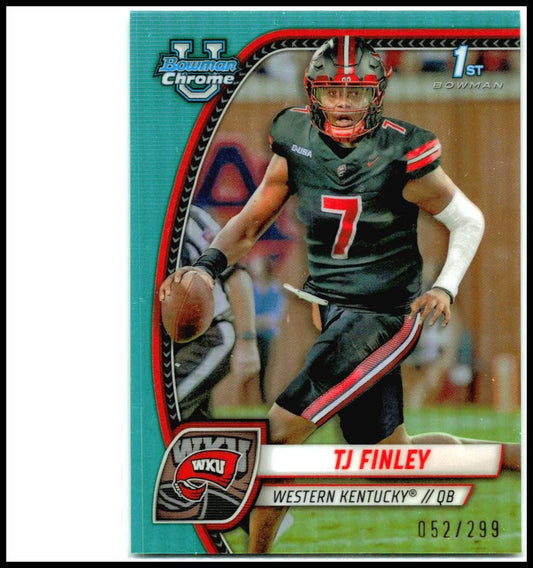 2024 Bowman University Chrome Aqua Refractor /299 #191 TJ Finley Hilltoppers