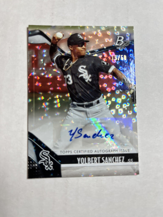 2021 Bowman Platinum Top Prospects Yolbert Sanchez Ice Foil Auto /50