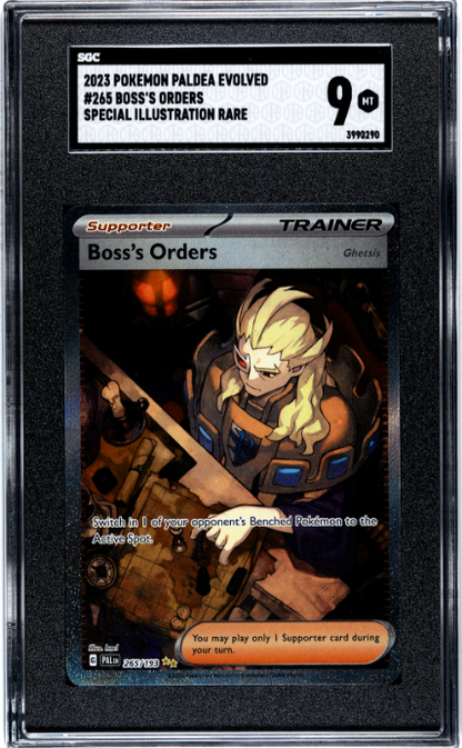 2023 Pokemon Paldea Evolved Special Illustration Rare #265 Boss's Orders SGC Min