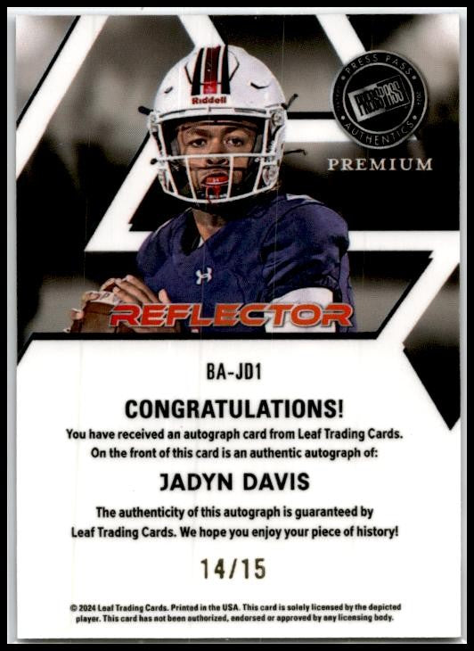 2024 Press Pass Premium Auto Prismatic Purple #BA-JD1 Jadyn Davis Auto Miami