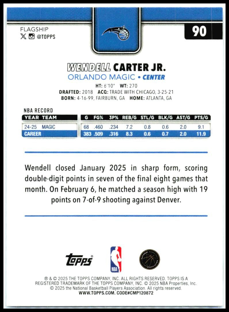 2025-26 Topps Sandglitter #90 Wendell Carter Jr. Orlando Magic