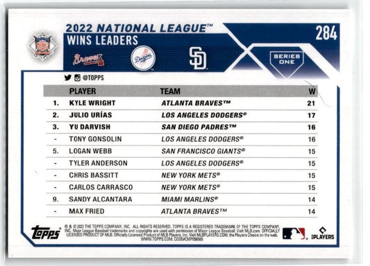 2023 Topps Royal Blue #284 NL Wins Leaders