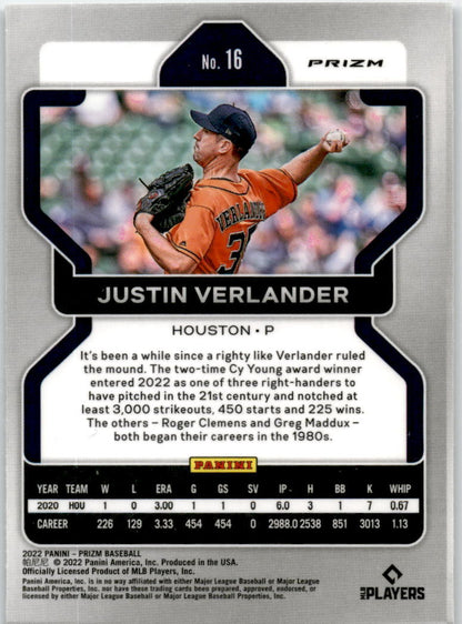 2022 Panini Prizm Silver Prizm #16 Justin Verlander Houston Astros