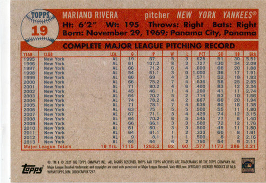 2021 Topps Archives #19 Mariano Rivera New York Yankees