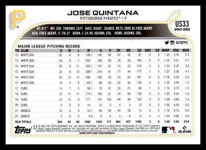 2022 Topps Update #US33 Jose Quintana    PR157
