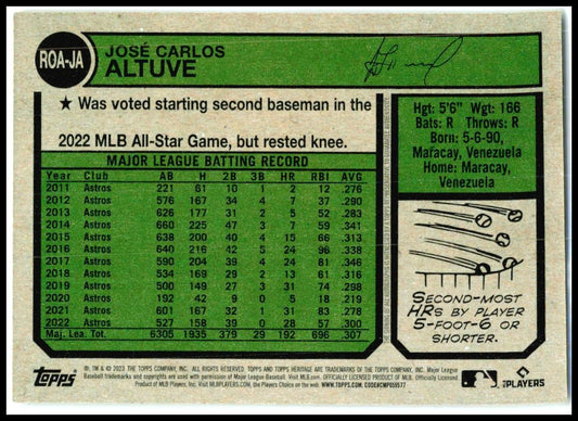 2023 Topps Heritage Real One Autographs #ROA-JA Jose Altuve Auto Houston Astros