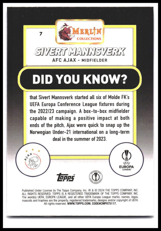 2023-24 Merlin UEFA Club Competitions #7 Sivert Mannsverk