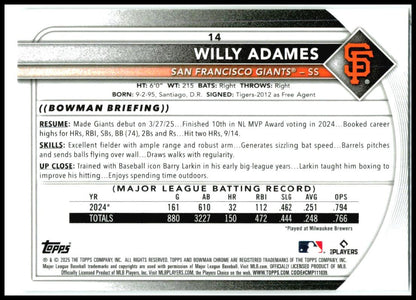 2025 Bowman Chrome Mojo Refractors #14 Willy Adames San Francisco Giants