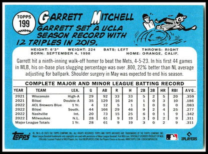 2023 Topps Archives #199 Garrett Mitchell Rookie Milwaukee Brewers