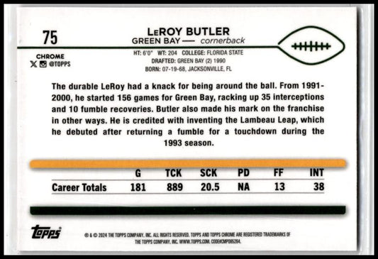 2024 Topps Chrome Pink Refractor #75 LeRoy Butler Green Bay Packers
