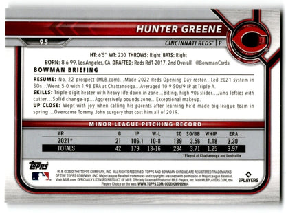 2022 Bowman Chrome Hunter Greene Rookie Cincinnati Reds #95