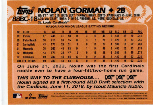 2023 Topps Chrome 1988 Topps Baseball #88BC-18 Nolan Gorman St. Louis Cardinals