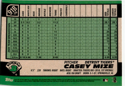 2021 Bowman #91B-CM Casey Mize Detroit Tigers