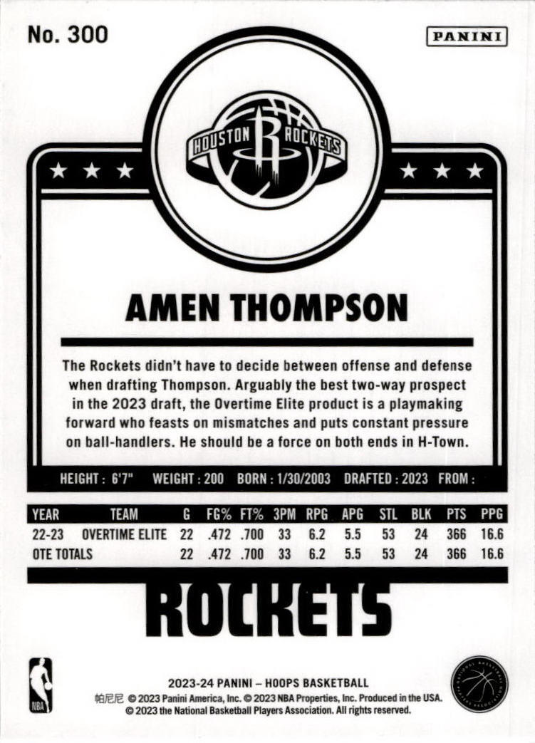 2023-24 Hoops Winter #300 Amen Thompson Houston Rockets