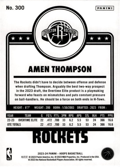 2023-24 Hoops Winter #300 Amen Thompson Houston Rockets