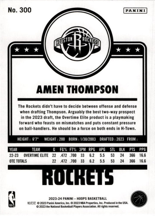 2023-24 Hoops Winter #300 Amen Thompson Houston Rockets