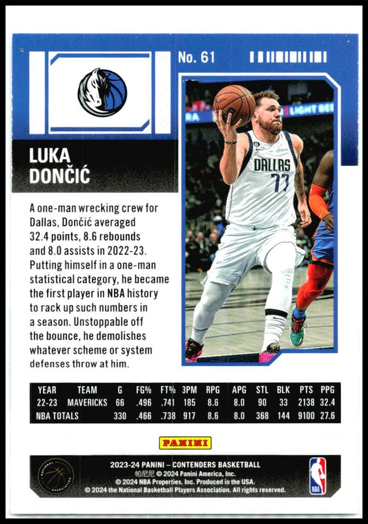 2023-24 Panini Contenders Season Ticket Retail #61 Luka Doncic Dallas Mavericks