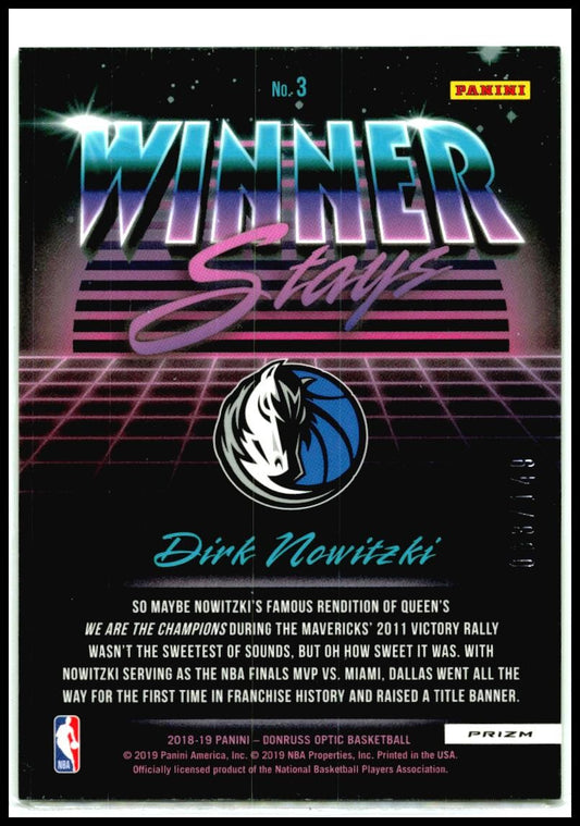 2018-19 Donruss Optic Winner Stays Lime Green #3 Dirk Nowitzki Dallas
