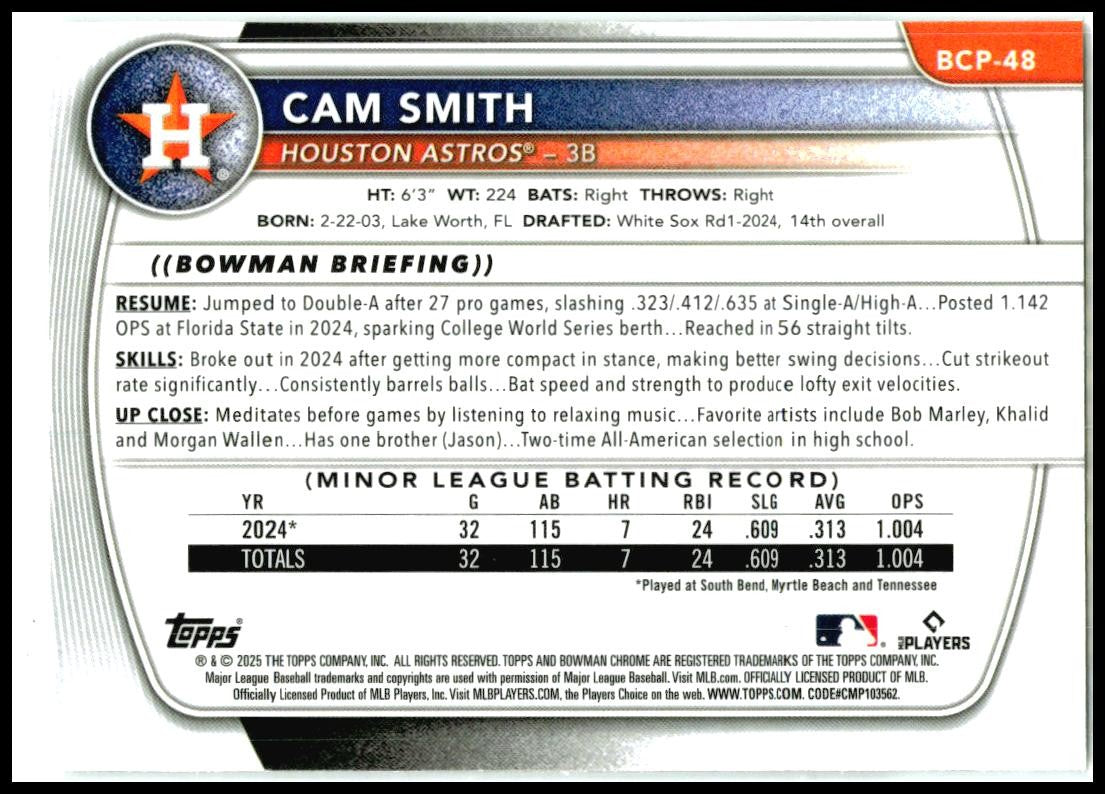 2025 Bowman Mojo Refractor #BCP-48 Cam Smith Houston Astros
