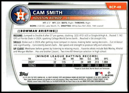 2025 Bowman Mojo Refractor #BCP-48 Cam Smith Houston Astros