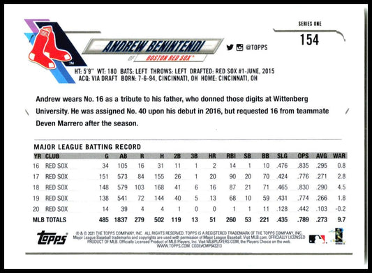 2021 Topps #154 Andrew Benintendi Boston Red Sox