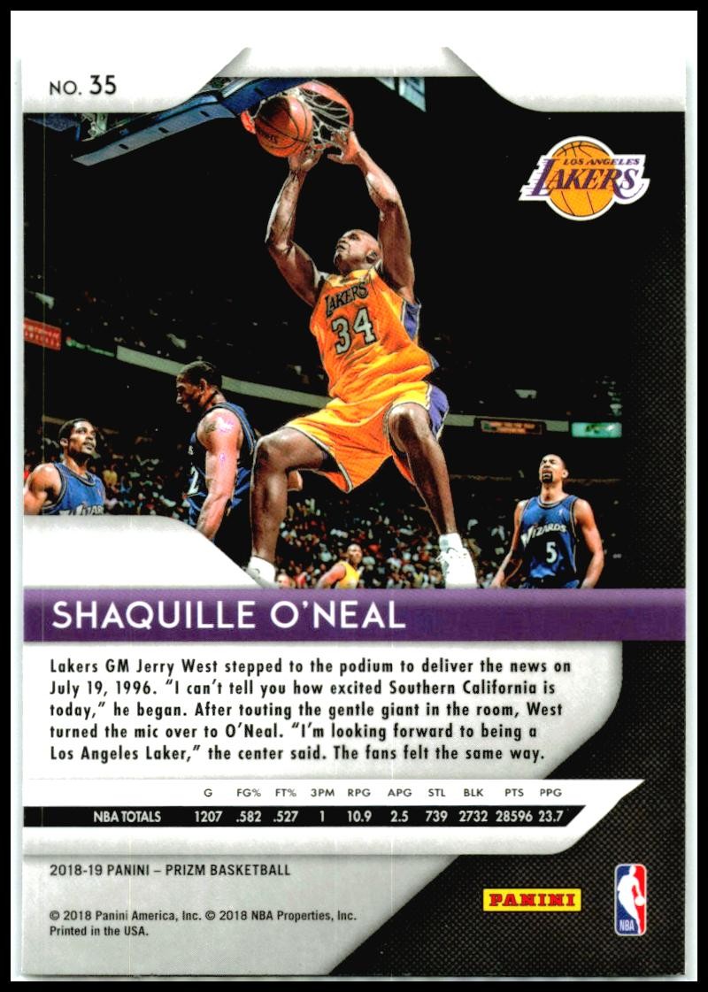2018-19 Panini Prizm #35 Shaquille O'Neal Los Angeles Lakers