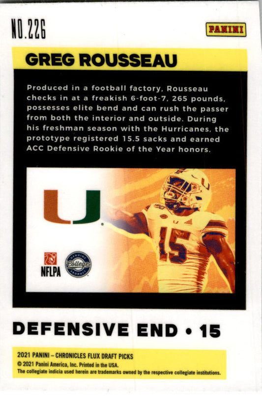 2021  chronicles Flux Draft Picks #226 Greg Rousseau Buffalo Bills / Miami