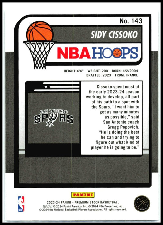 2023-24 hoops premium stock #143 Sidy Cissoko Rookie San Antonio Spurs
