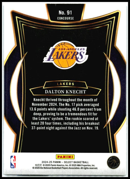 2024-25 Panini Select Blue #91 Dalton Knecht Rookie Los Angeles Lakers