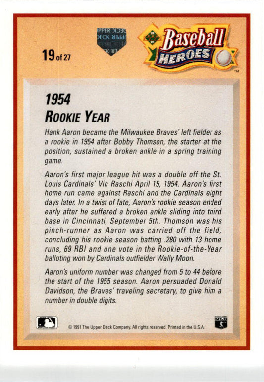 1991 Upper Deck Baseball Heroes: Hank Aaron #19 Hank Aaron Milwaukee Braves