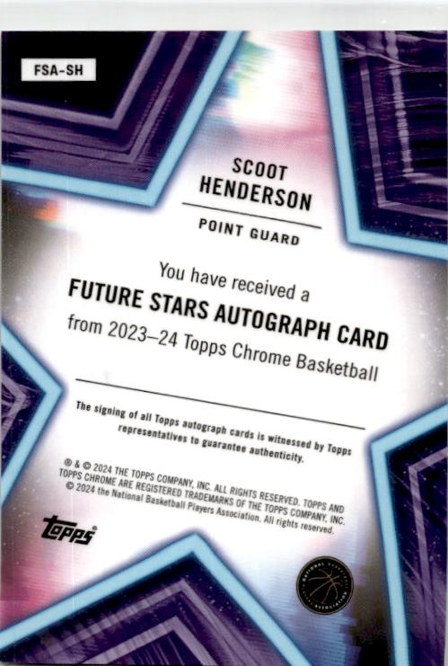 2023-24 Topps Chrome Future Stars #FSA-SH Scoot Henderson Auto