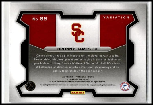 2024 Panini Prizm Draft Picks #86b Bronny James Jr. LA Lakers