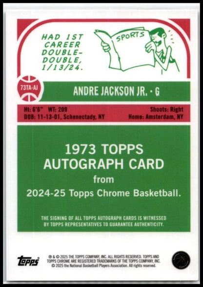 2024-25 Topps Chrome 1973 Topps Auto #73TA-AJ Andre Jackson JR Milwaukee