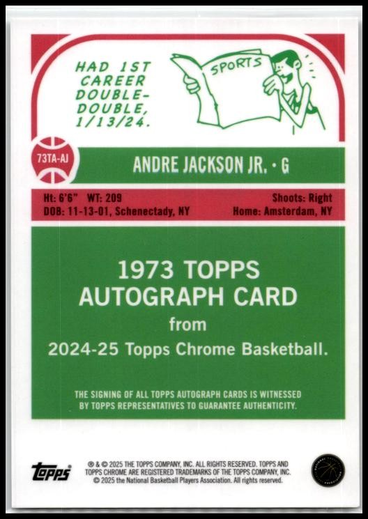 2024-25 Topps Chrome 1973 Topps Auto #73TA-AJ Andre Jackson JR Milwaukee