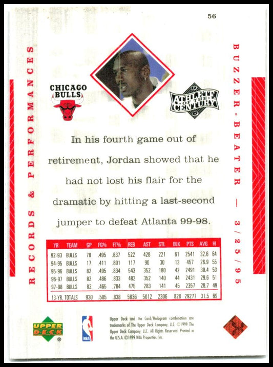 1999 Upper Deck Michael Jordan Athlete of the Century #20 Michael Jordan Bulls