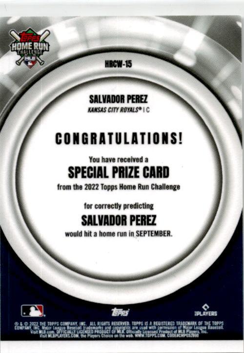 2022 Topps Home Run Challenge Winners September #HRCW-15 Salvador Perez Royals