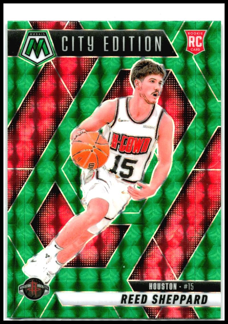 2024-25 Panini Mosaic Green Mosaic #276 Reed Sheppard Rookie Houston Rockets