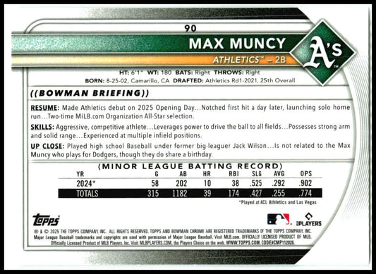 2025 Bowman Chrome #90 Max Muncy Rookie Athletics